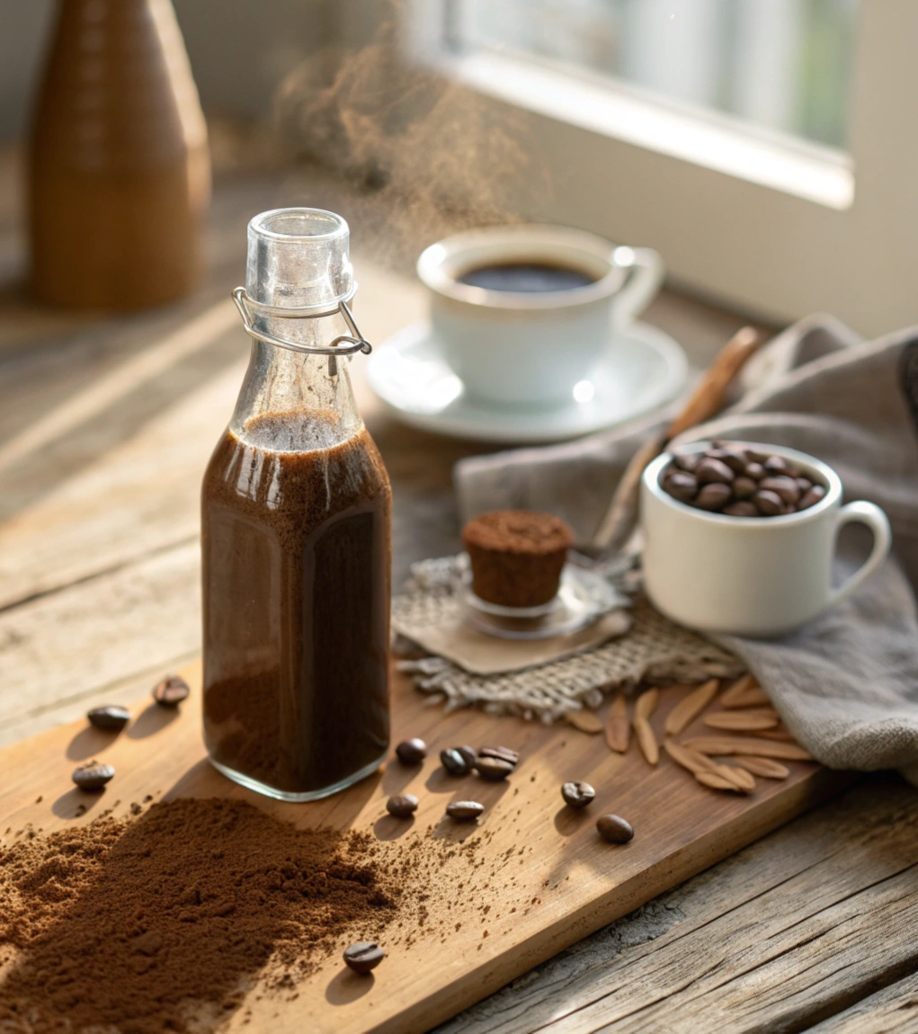 homemade-mocha-syrup-in-a-small-glass-bottle-on-a-