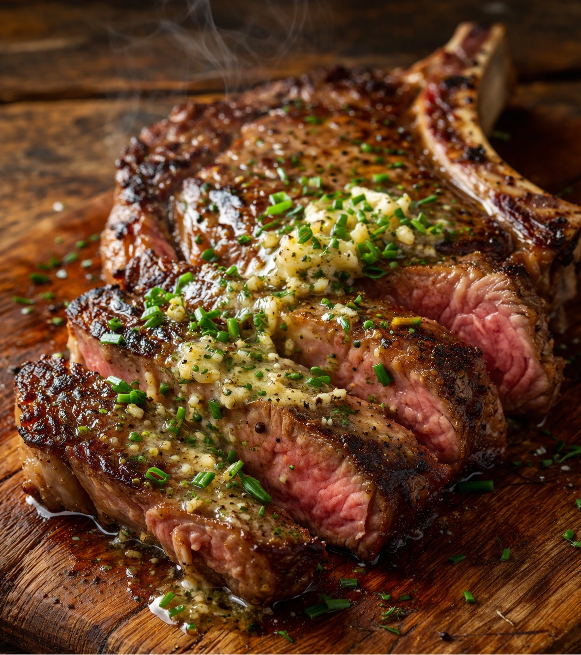 Steak slices with garlic herb butter