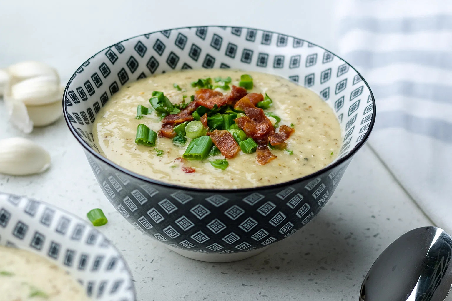 Kremet blomkålsuppe med bacon og langbrød